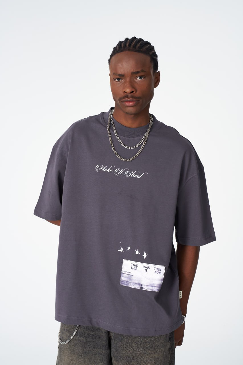 Oversize Cotton Tee / "Make A Stand" Photographic Graphic Print Withinblack