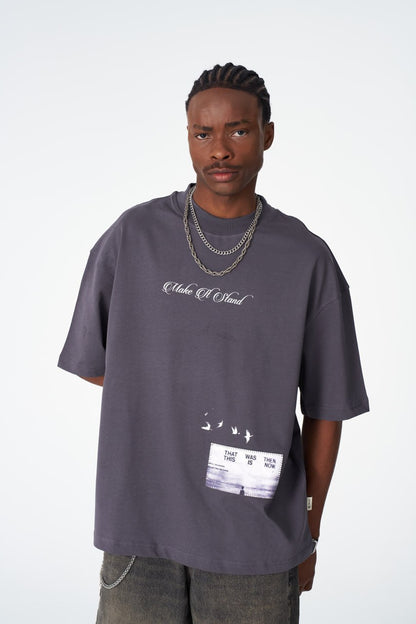 Oversize Cotton Tee / "Make A Stand" Photographic Graphic Print Withinblack