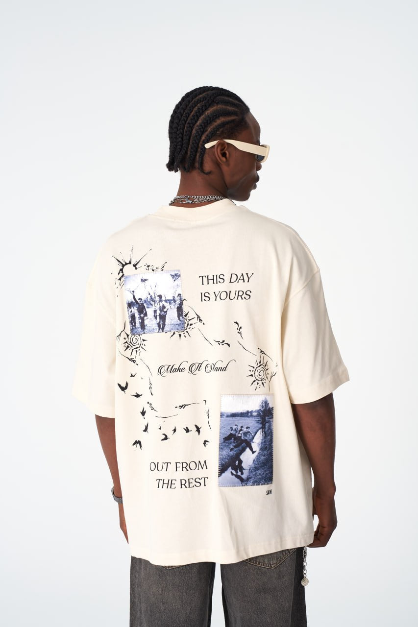 Oversize Cotton Tee / "Make A Stand" Photographic Graphic Print Withinblack
