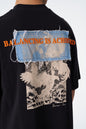 Oversize Cotton Tee / Mythical Bird & Waves Graphic Print "Balancing Is A Chaotic" Withinblack