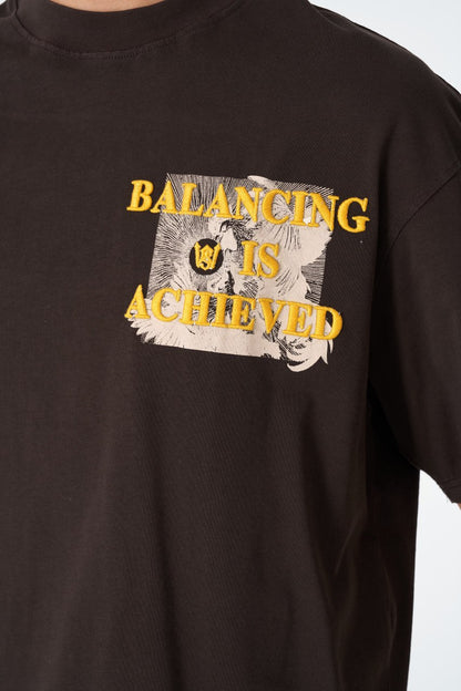 Oversize Cotton Tee / Mythical Bird & Waves Graphic Print "Balancing Is A Chaotic" Withinblack