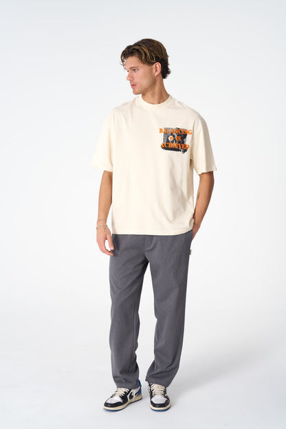 Oversize Cotton Tee / Mythical Bird & Waves Graphic Print "Balancing Is A Chaotic" Withinblack