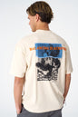 Oversize Cotton Tee / Mythical Bird & Waves Graphic Print "Balancing Is A Chaotic" Withinblack
