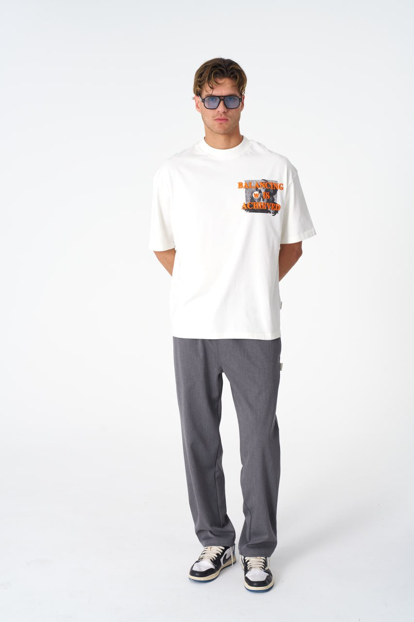 Oversize Cotton Tee / Mythical Bird & Waves Graphic Print "Balancing Is A Chaotic" Withinblack