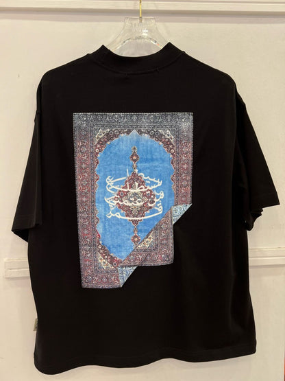 Oversize Cotton Tee / Oriental Rug Tapestry Graphic Print & Embroidery Withinblack