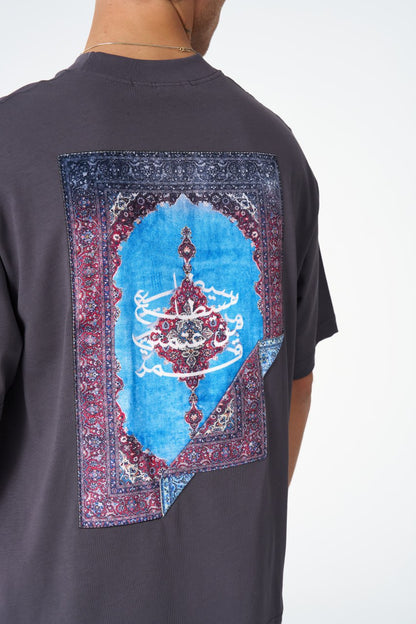 Oversize Cotton Tee / Oriental Rug Tapestry Graphic Print & Embroidery Withinblack