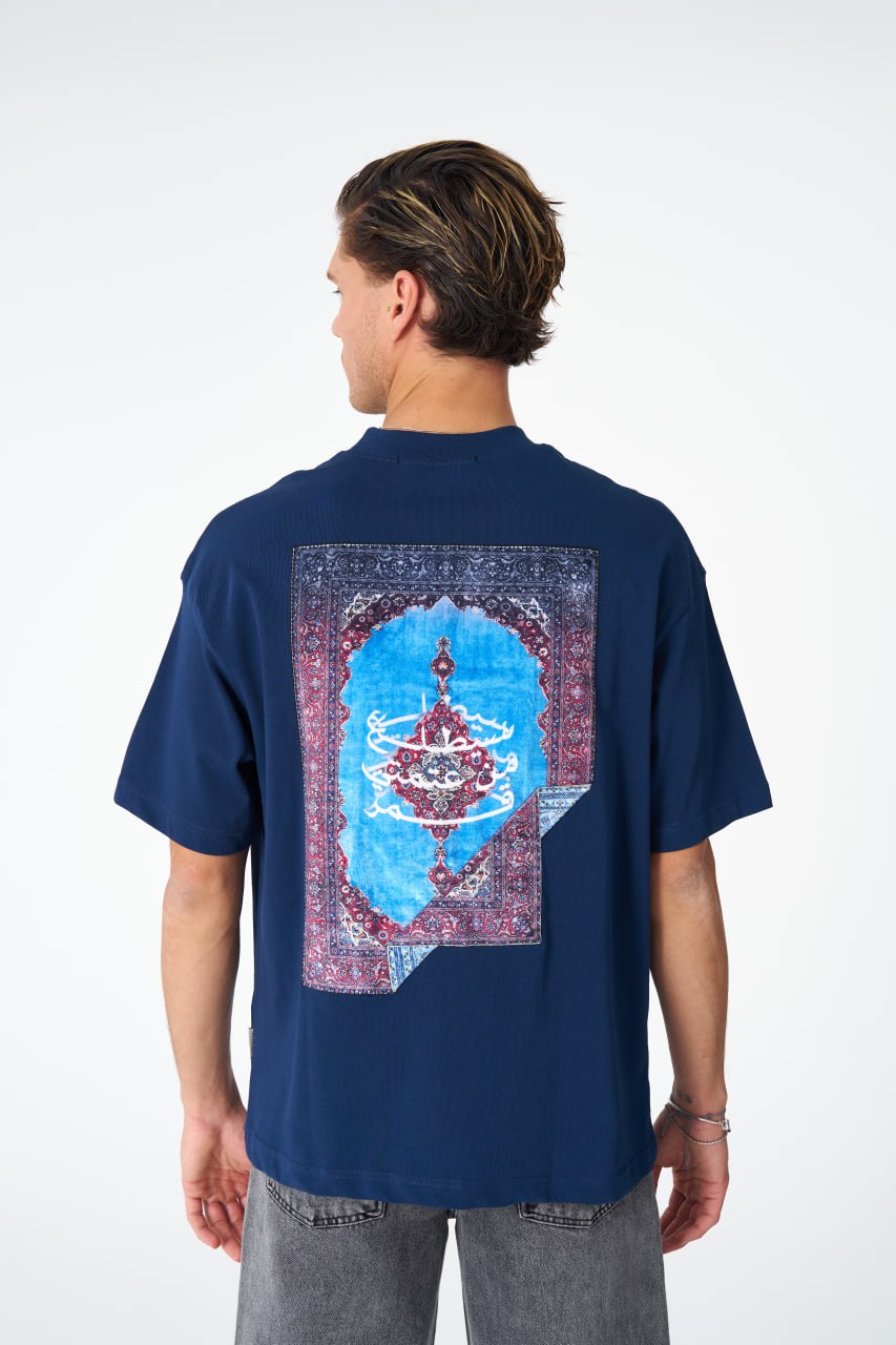Oversize Cotton Tee / Oriental Rug Tapestry Graphic Print & Embroidery Withinblack