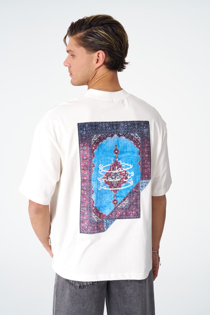 Oversize Cotton Tee / Oriental Rug Tapestry Graphic Print & Embroidery Withinblack