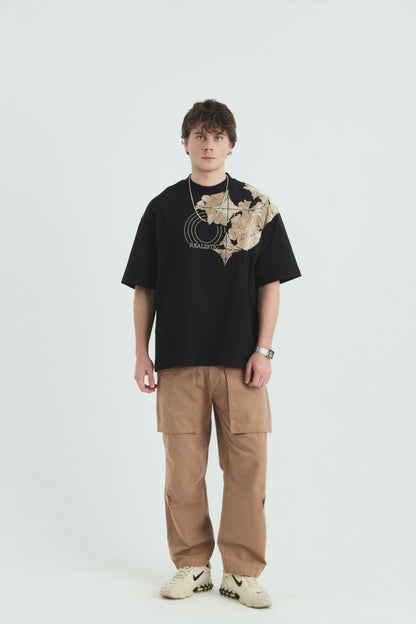 Oversize Cotton Tee / Ornate Animal Graphic Print "Fear Of Being Average" Withinblack