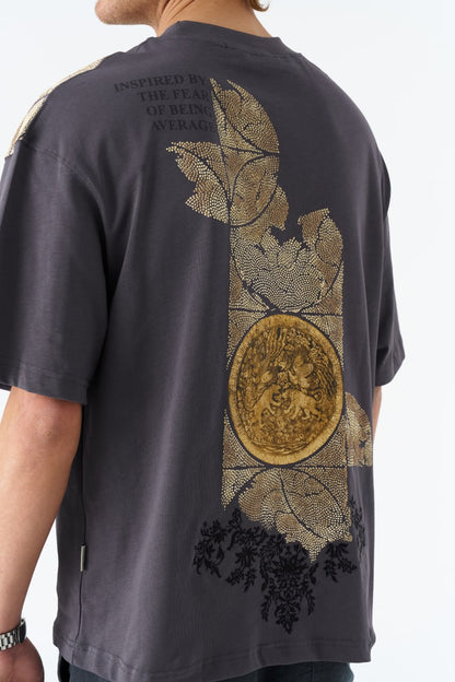 Oversize Cotton Tee / Ornate Animal Graphic Print "Fear Of Being Average" Withinblack