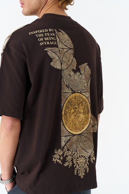 Oversize Cotton Tee / Ornate Animal Graphic Print "Fear Of Being Average" Withinblack