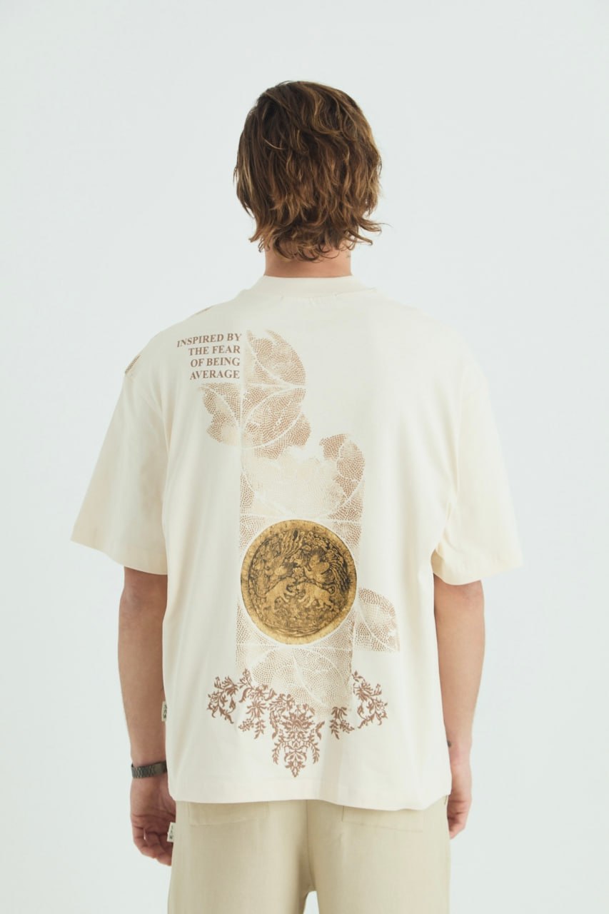 Oversize Cotton Tee / Ornate Animal Graphic Print "Fear Of Being Average" Withinblack