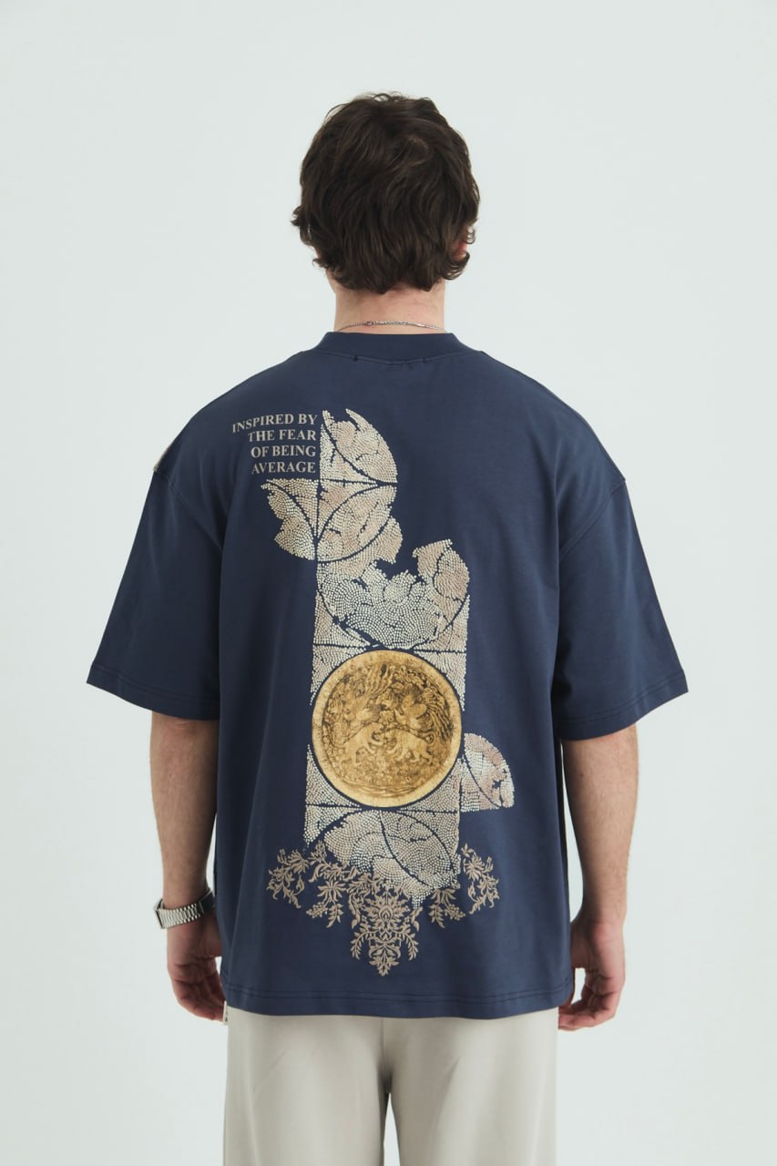 Oversize Cotton Tee / Ornate Animal Graphic Print "Fear Of Being Average" Withinblack