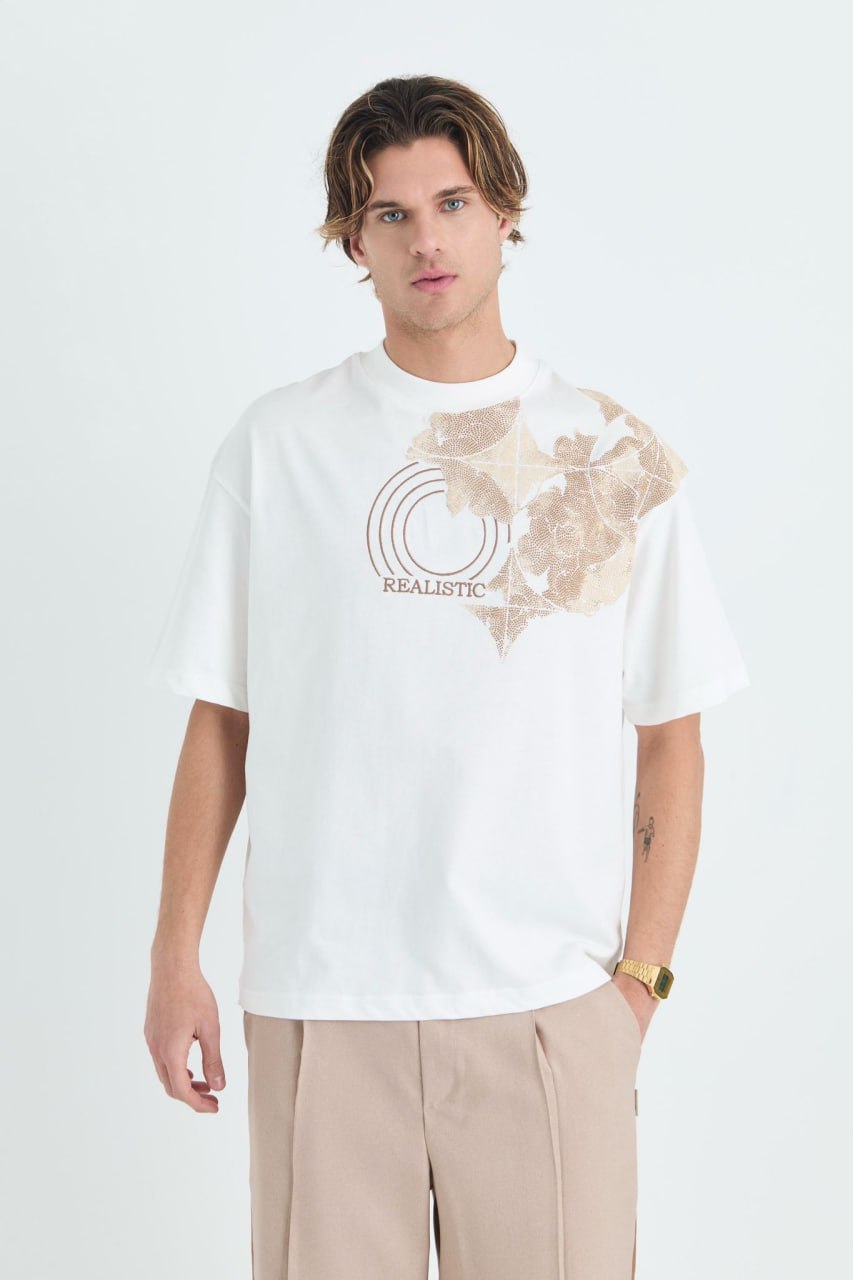 Oversize Cotton Tee / Ornate Animal Graphic Print "Fear Of Being Average" Withinblack