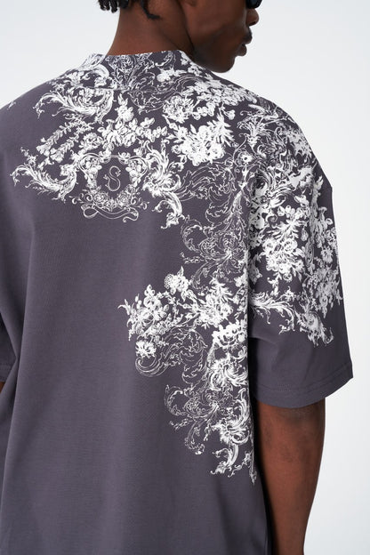 Oversize Cotton Tee / Ornate Baroque Style Graphic Print Withinblack