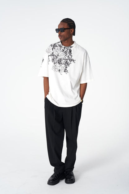 Oversize Cotton Tee / Ornate Baroque Style Graphic Print Withinblack