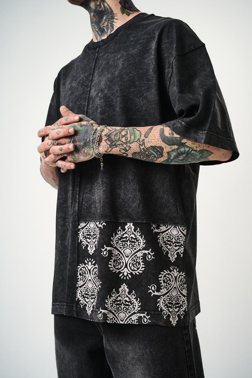 Oversize Cotton Tee - Ornate Pattern Graphic Print Shirt Withinblack