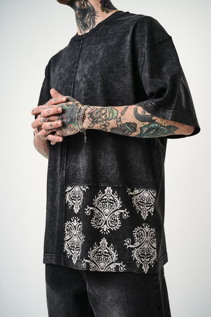 Oversize Cotton Tee - Ornate Pattern Graphic Print Shirt Withinblack