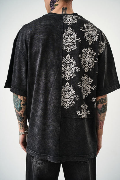 Oversize Cotton Tee - Ornate Pattern Graphic Print Shirt Withinblack