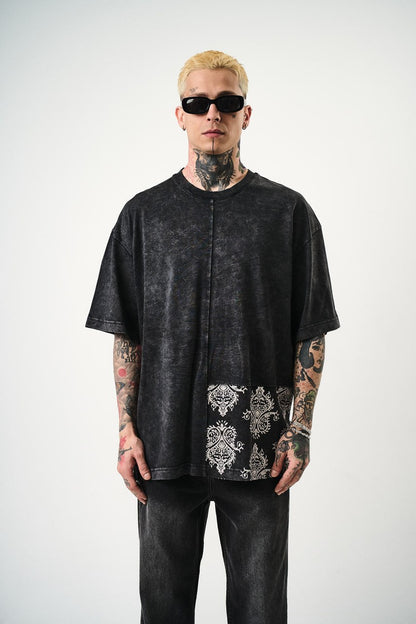 Oversize Cotton Tee - Ornate Pattern Graphic Print Shirt Withinblack