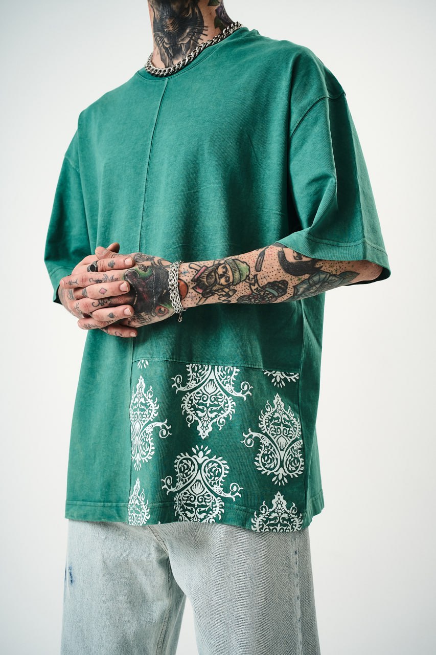 Oversize Cotton Tee - Ornate Pattern Graphic Print Shirt Withinblack