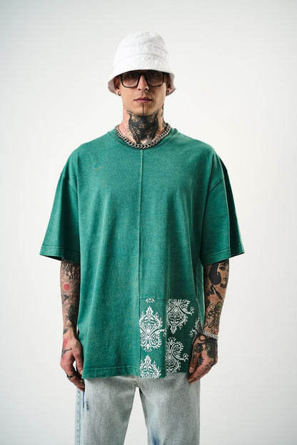 Oversize Cotton Tee - Ornate Pattern Graphic Print Shirt Withinblack