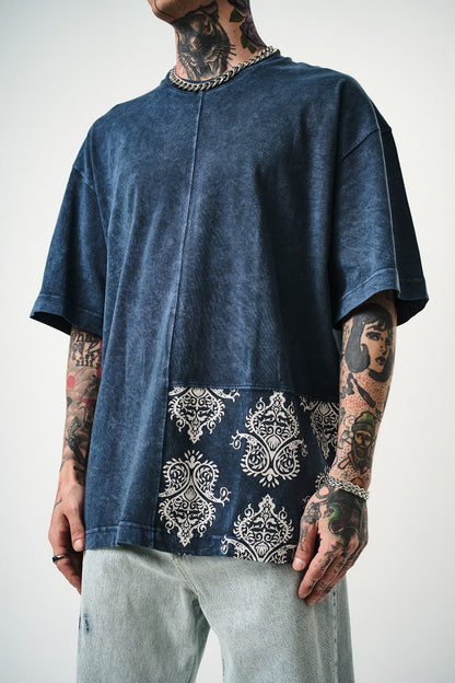 Oversize Cotton Tee - Ornate Pattern Graphic Print Shirt Withinblack
