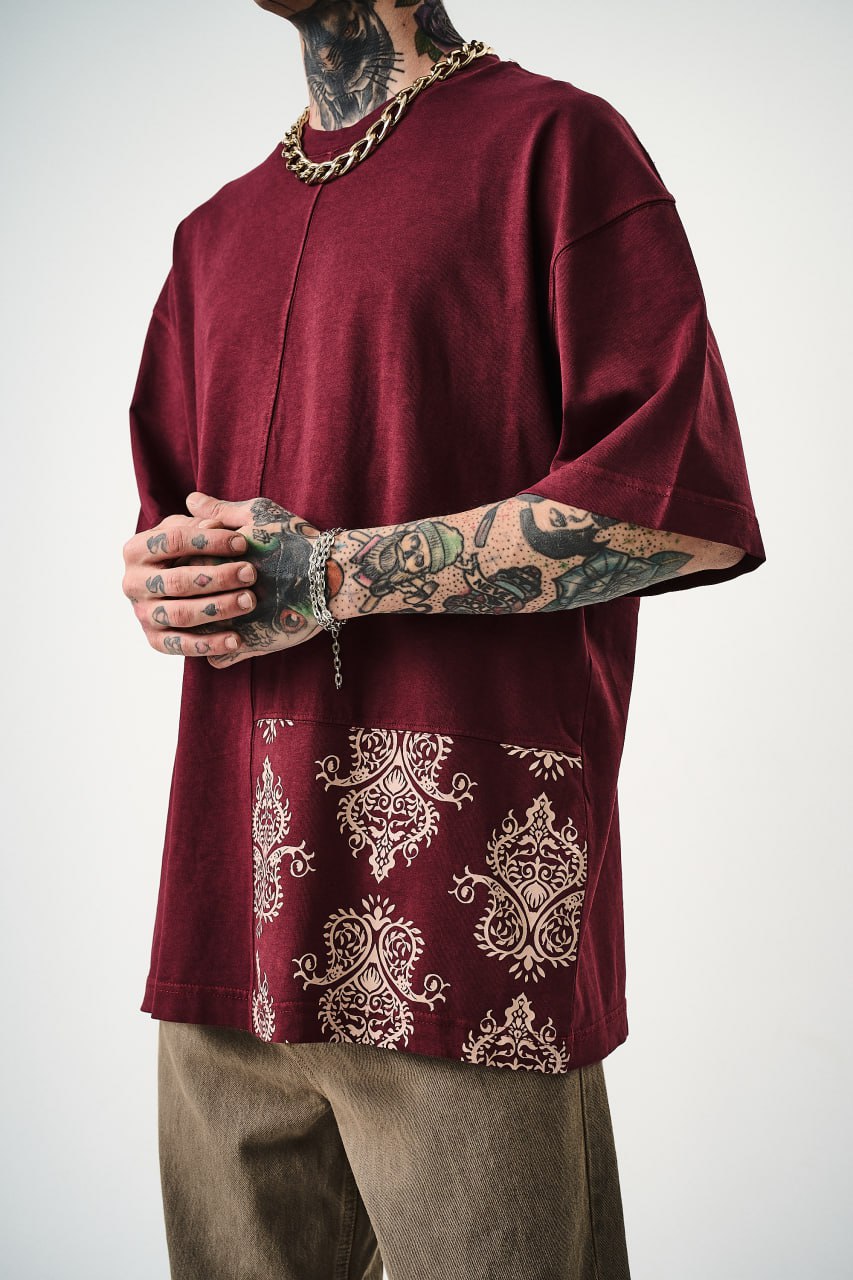 Oversize Cotton Tee - Ornate Pattern Graphic Print Shirt Withinblack