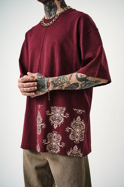 Oversize Cotton Tee - Ornate Pattern Graphic Print Shirt Withinblack