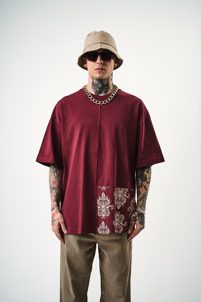 Oversize Cotton Tee - Ornate Pattern Graphic Print Shirt Withinblack