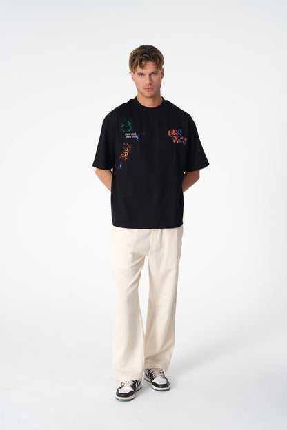 Oversize Cotton Tee / "Own Pace" Paint Splatter Graphic Print Withinblack