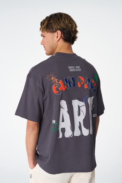 Oversize Cotton Tee / "Own Pace" Paint Splatter Graphic Print Withinblack