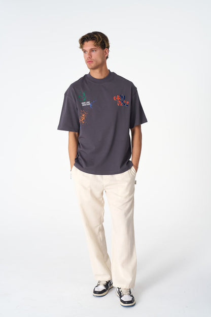 Oversize Cotton Tee / "Own Pace" Paint Splatter Graphic Print Withinblack