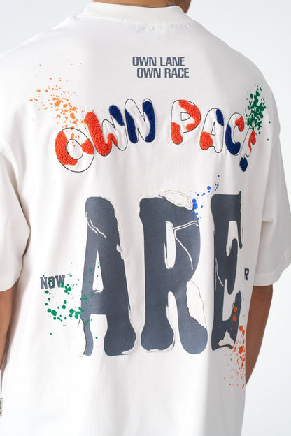 Oversize Cotton Tee / "Own Pace" Paint Splatter Graphic Print Withinblack