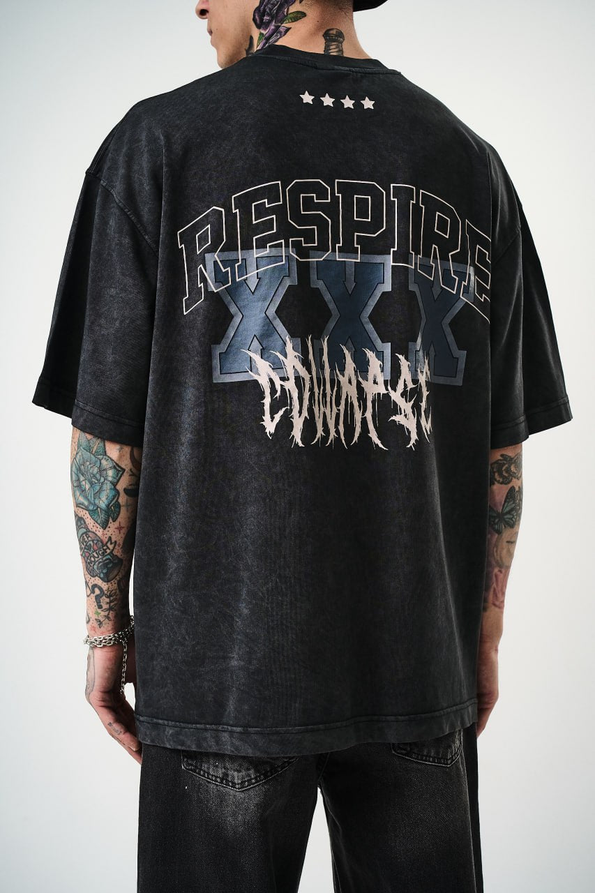 Oversize Cotton Tee - "RESPIRA" Graphic Print with Stars Withinblack