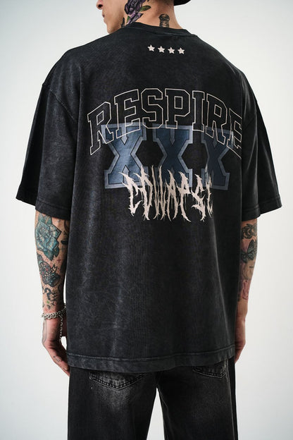 Oversize Cotton Tee - "RESPIRA" Graphic Print with Stars Withinblack