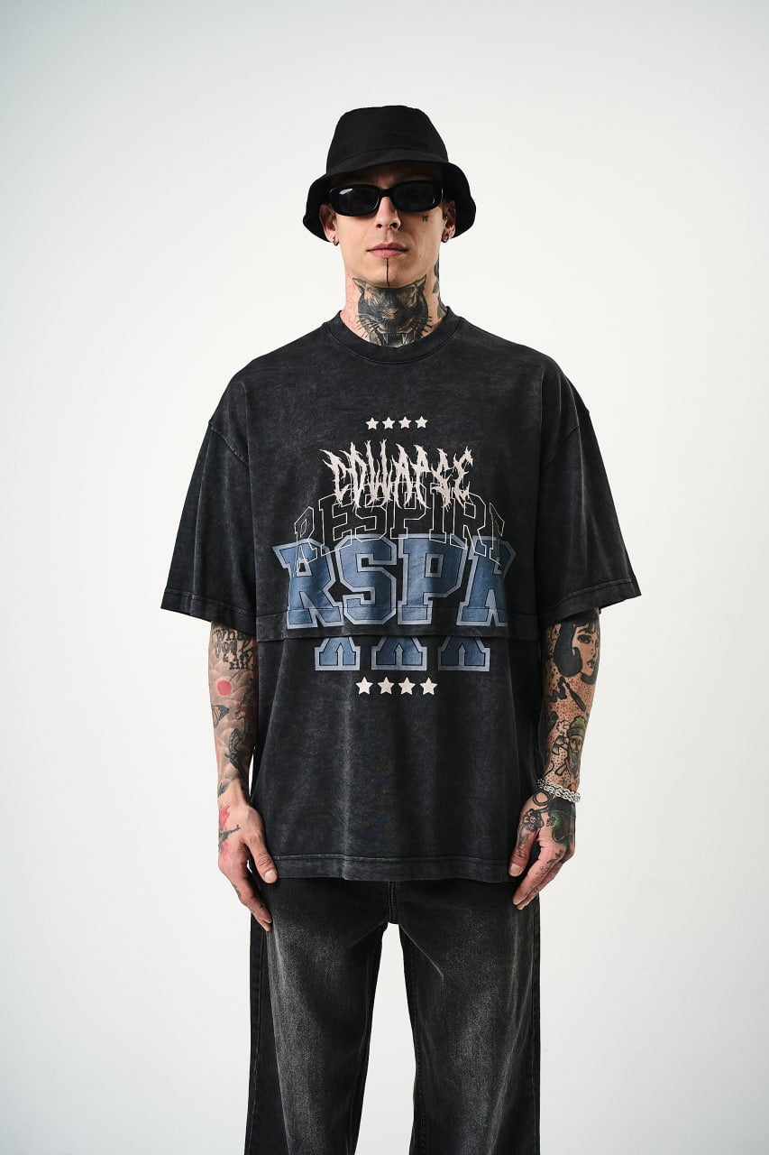Oversize Cotton Tee - "RESPIRA" Graphic Print with Stars Withinblack