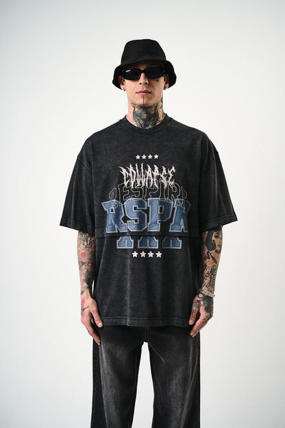 Oversize Cotton Tee - "RESPIRA" Graphic Print with Stars Withinblack