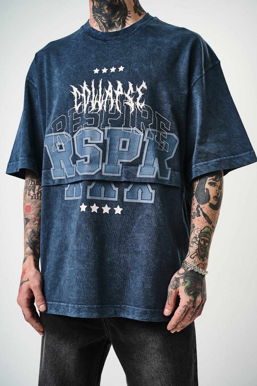 Oversize Cotton Tee - "RESPIRA" Graphic Print with Stars Withinblack