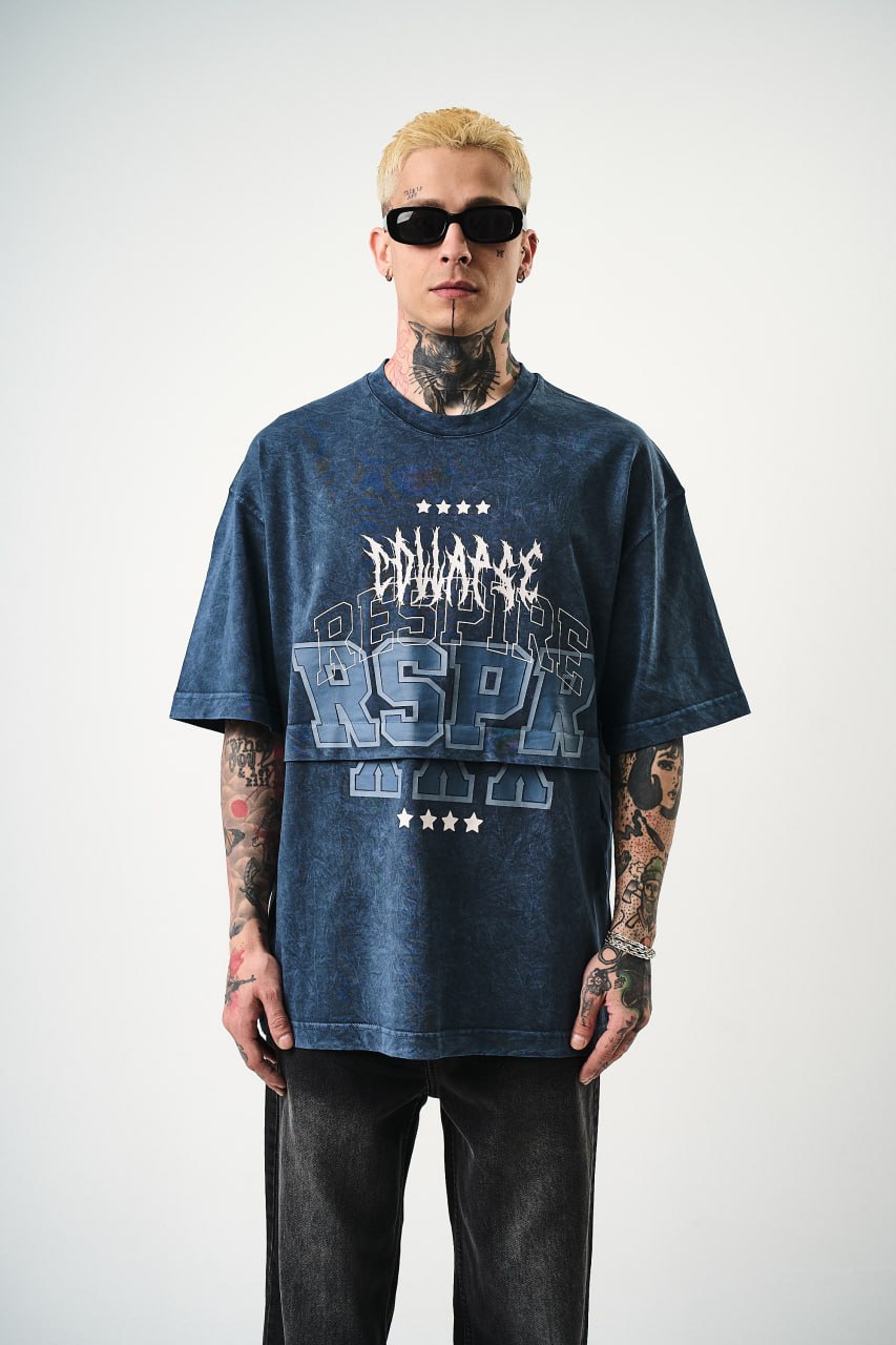 Oversize Cotton Tee - "RESPIRA" Graphic Print with Stars Withinblack