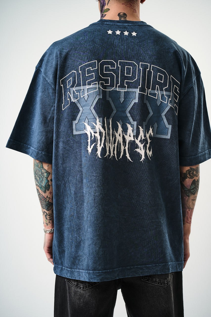 Oversize Cotton Tee - "RESPIRA" Graphic Print with Stars Withinblack