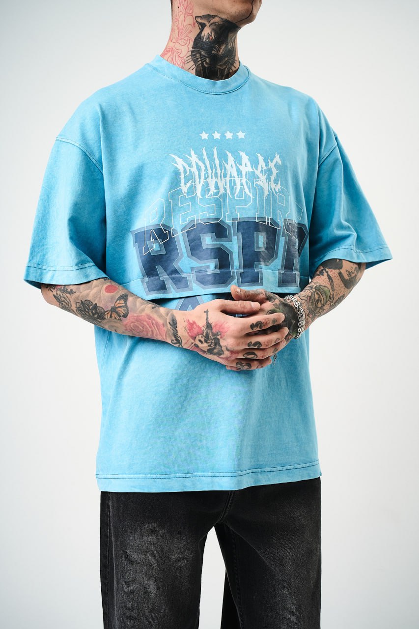 Oversize Cotton Tee - "RESPIRA" Graphic Print with Stars Withinblack