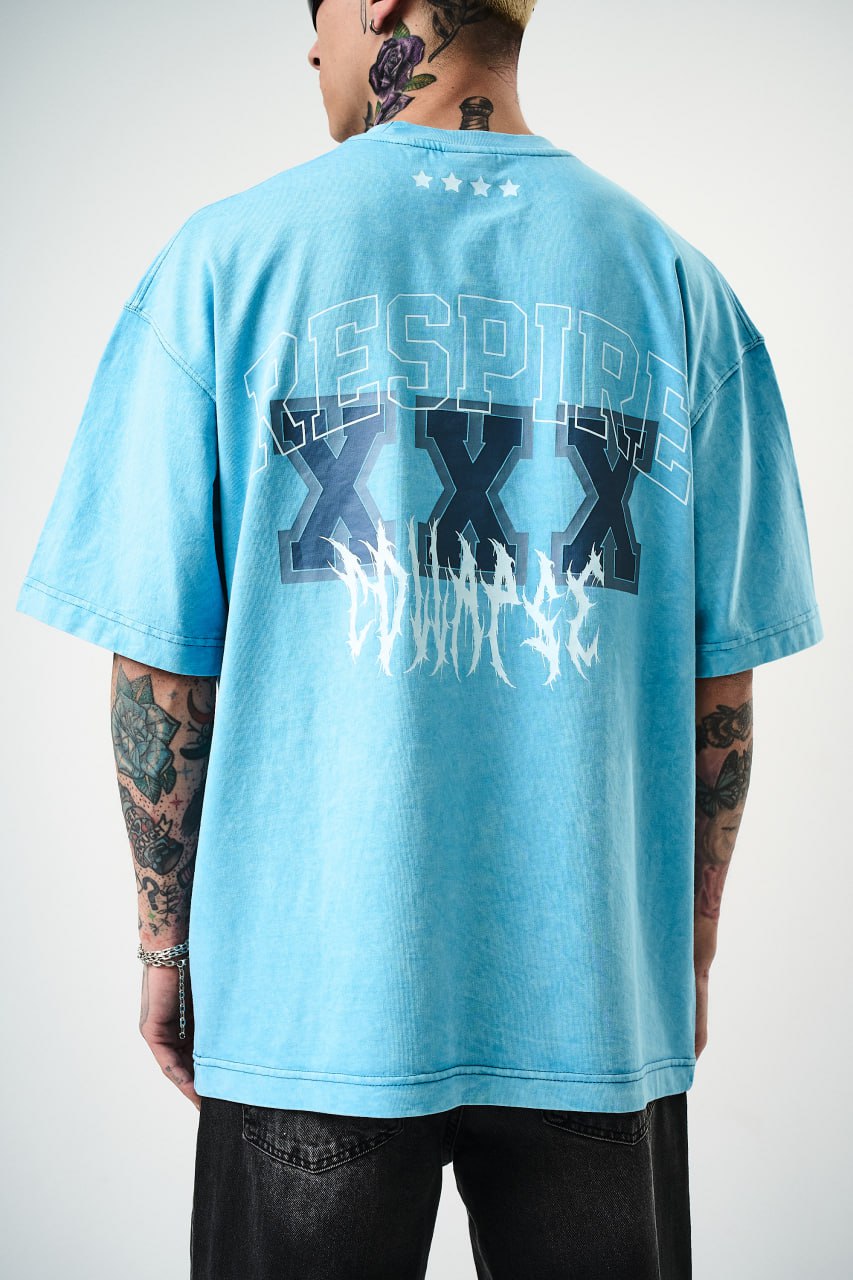 Oversize Cotton Tee - "RESPIRA" Graphic Print with Stars Withinblack