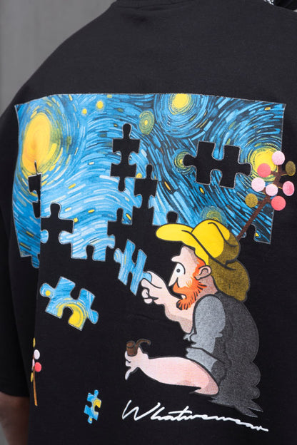 Oversize Cotton Tee – Starry Night  Graphic Print Withinblack