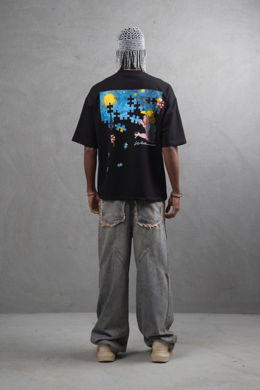 Oversize Cotton Tee – Starry Night  Graphic Print Withinblack