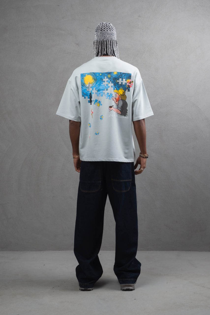 Oversize Cotton Tee – Starry Night  Graphic Print Withinblack