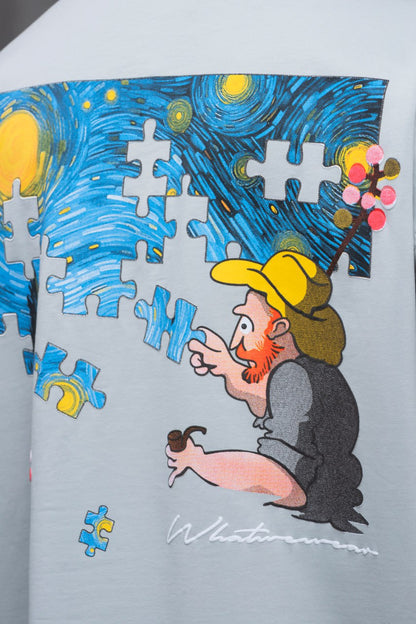 Oversize Cotton Tee – Starry Night  Graphic Print Withinblack