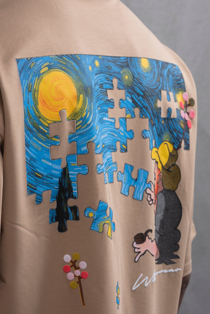 Oversize Cotton Tee – Starry Night  Graphic Print Withinblack