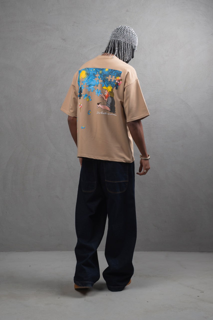 Oversize Cotton Tee – Starry Night  Graphic Print Withinblack