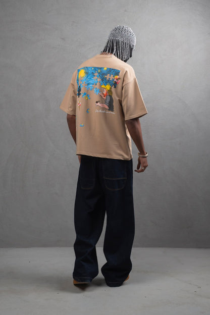 Oversize Cotton Tee – Starry Night  Graphic Print Withinblack